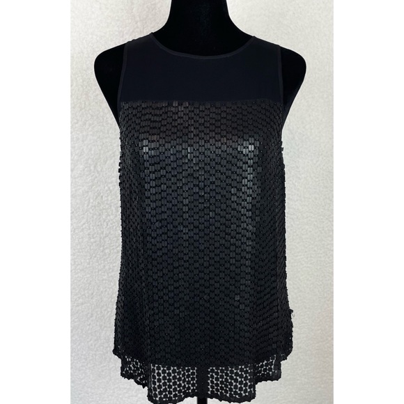 PARKER • Black Carson Combo Silk Chiffon Sequin Embellished Tank Top - Picture 5 of 16